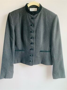 Vintage 80s Military Style Blazer Evan Picone Dark Grey Button Up Wool Blend S